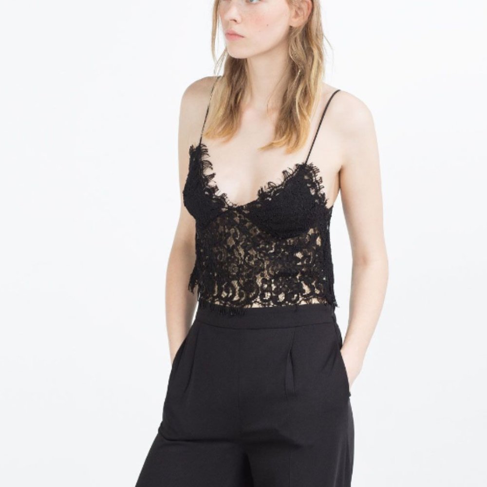 Black Lace Strappy Bralette Top Sz Small New - Picture 1 of 3
